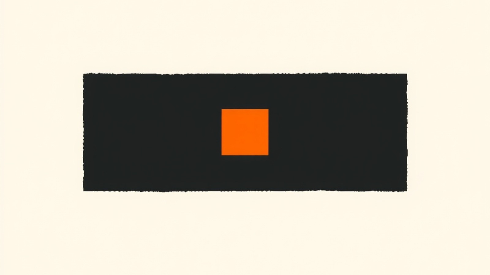 Illustration : une large bande sombre horizontale portant un petit carré orange en son centre